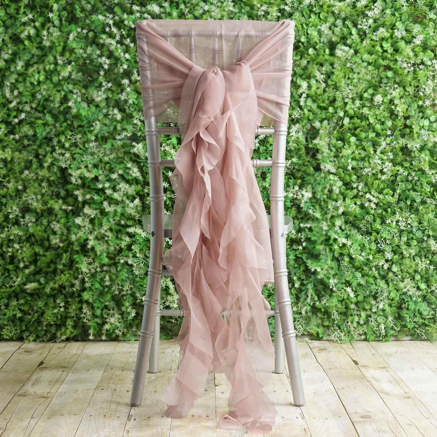 1 Set Chiffon Hoods Chair Sashes with Willow Ruffles Design Dusty Rose - Stylish Chair Bow Decor - Linen Luxes