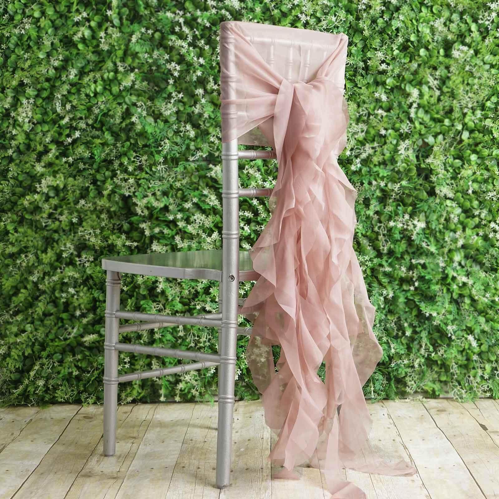 1 Set Chiffon Hoods Chair Sashes with Willow Ruffles Design Dusty Rose - Stylish Chair Bow Decor - Linen Luxes