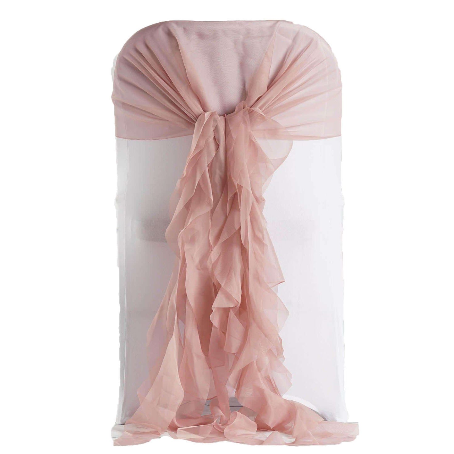 1 Set Chiffon Hoods Chair Sashes with Willow Ruffles Design Dusty Rose - Stylish Chair Bow Decor - Linen Luxes
