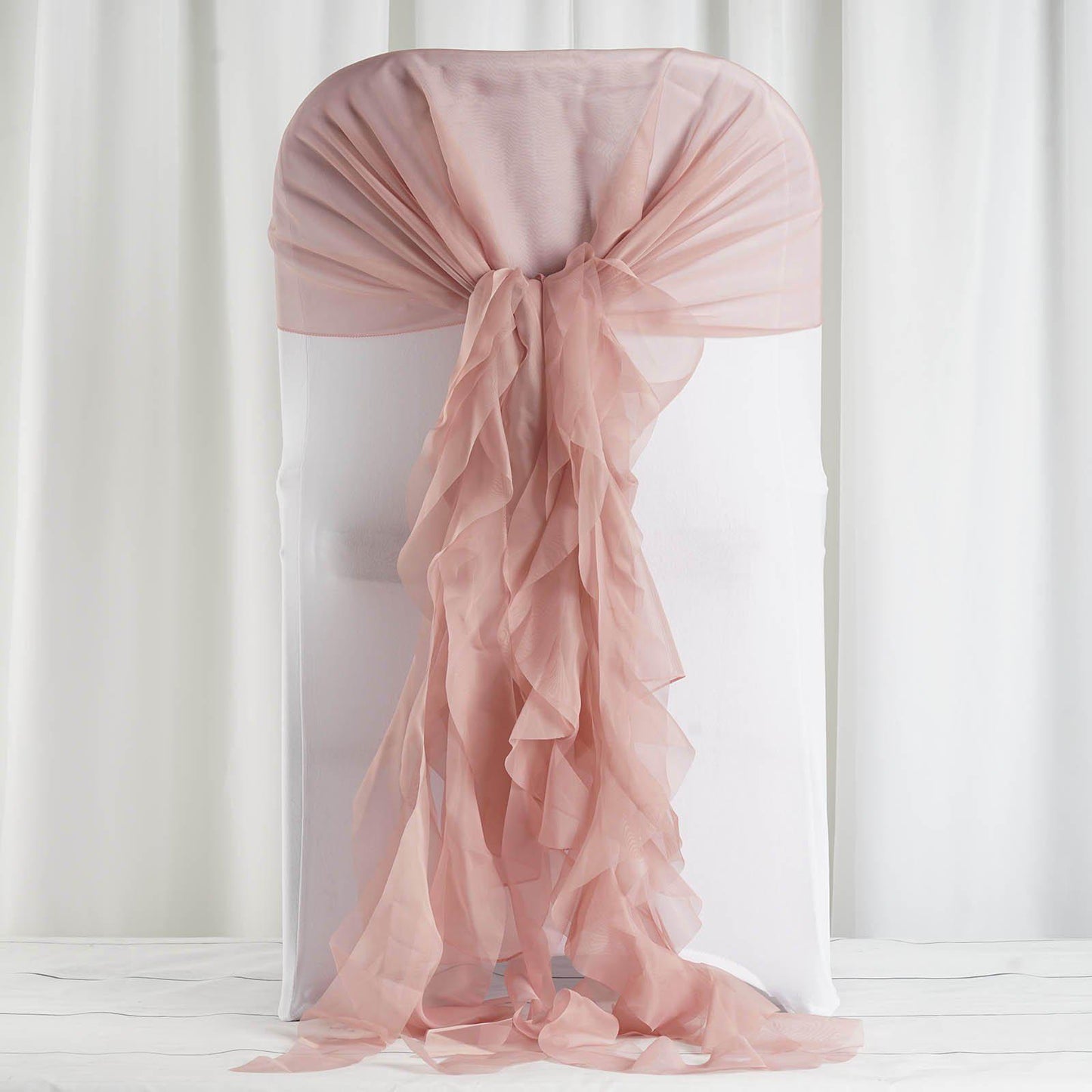 1 Set Chiffon Hoods Chair Sashes with Willow Ruffles Design Dusty Rose - Stylish Chair Bow Decor - Linen Luxes