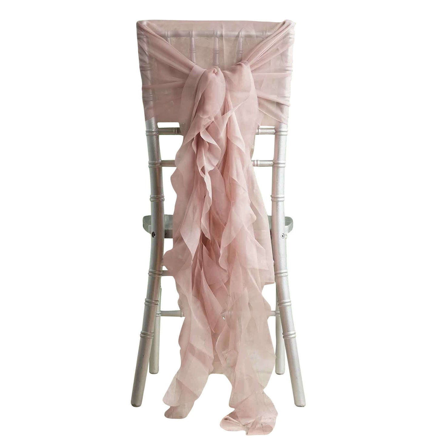 1 Set Chiffon Hoods Chair Sashes with Willow Ruffles Design Dusty Rose - Stylish Chair Bow Decor - Linen Luxes