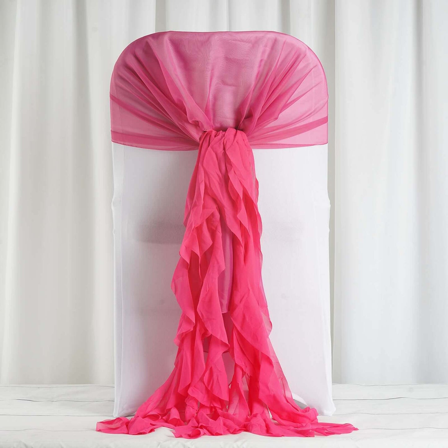 1 Set Chiffon Hoods Chair Sashes with Willow Ruffles Design Fuchsia - Stylish Chair Bow Decor - Linen Luxes