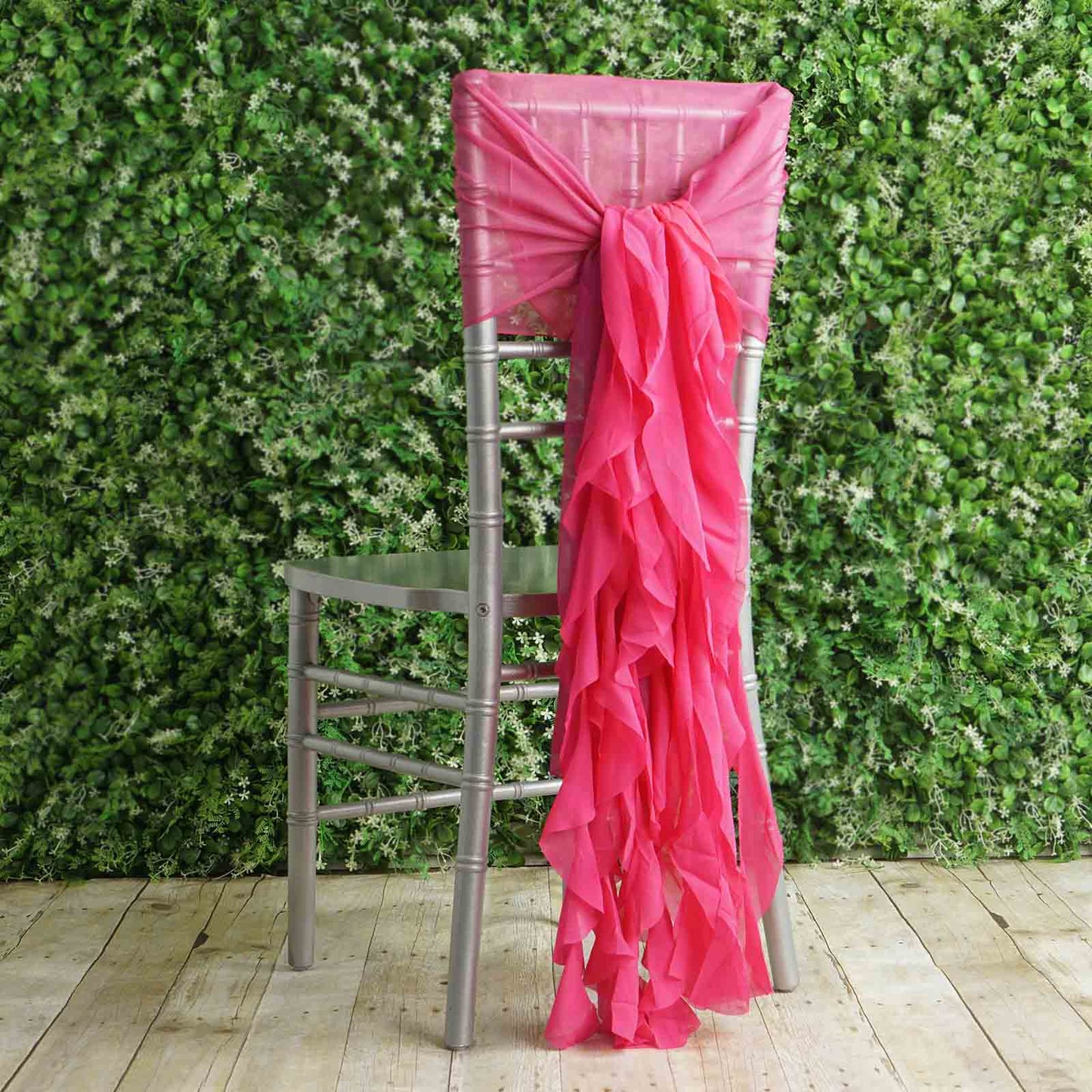 1 Set Chiffon Hoods Chair Sashes with Willow Ruffles Design Fuchsia - Stylish Chair Bow Decor - Linen Luxes