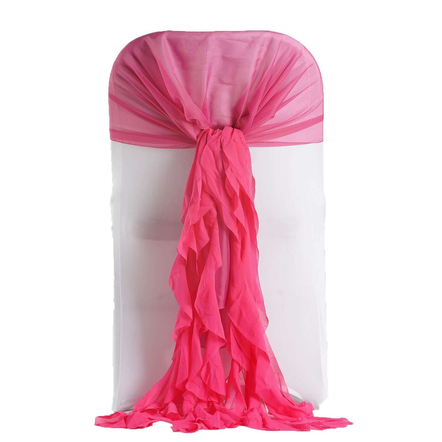 1 Set Chiffon Hoods Chair Sashes with Willow Ruffles Design Fuchsia - Stylish Chair Bow Decor - Linen Luxes