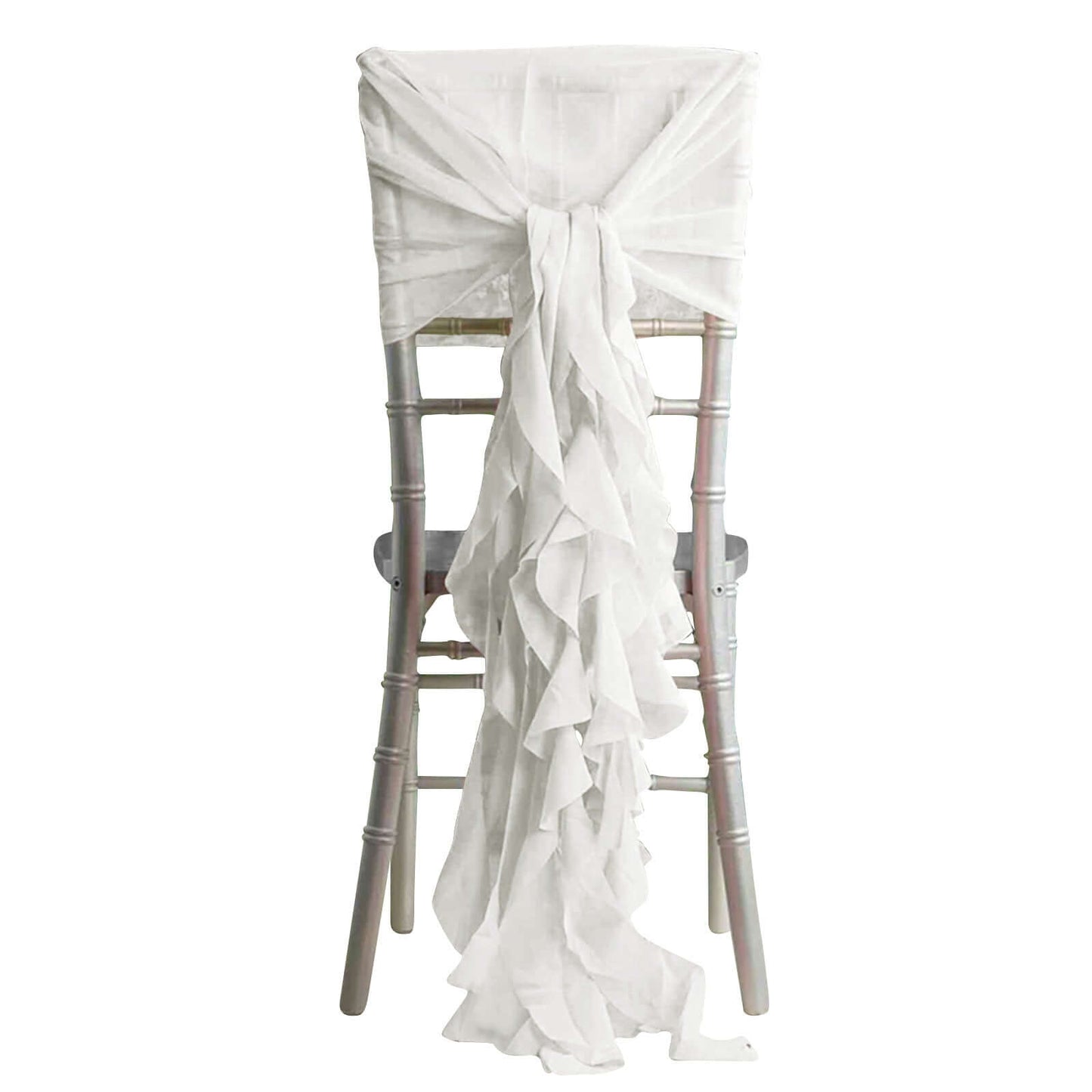 1 Set Chiffon Hoods Chair Sashes with Willow Ruffles Design Ivory - Stylish Chair Bow Decor - Linen Luxes