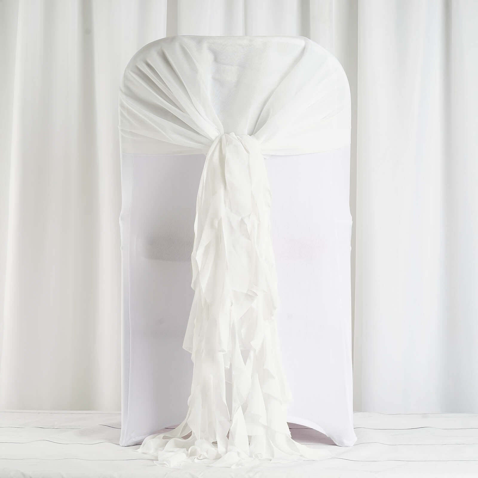 1 Set Chiffon Hoods Chair Sashes with Willow Ruffles Design Ivory - Stylish Chair Bow Decor - Linen Luxes