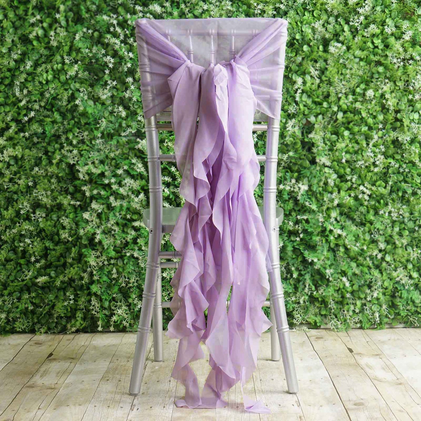 1 Set Chiffon Hoods Chair Sashes with Willow Ruffles Design Lavender Lilac - Stylish Chair Bow Decor - Linen Luxes