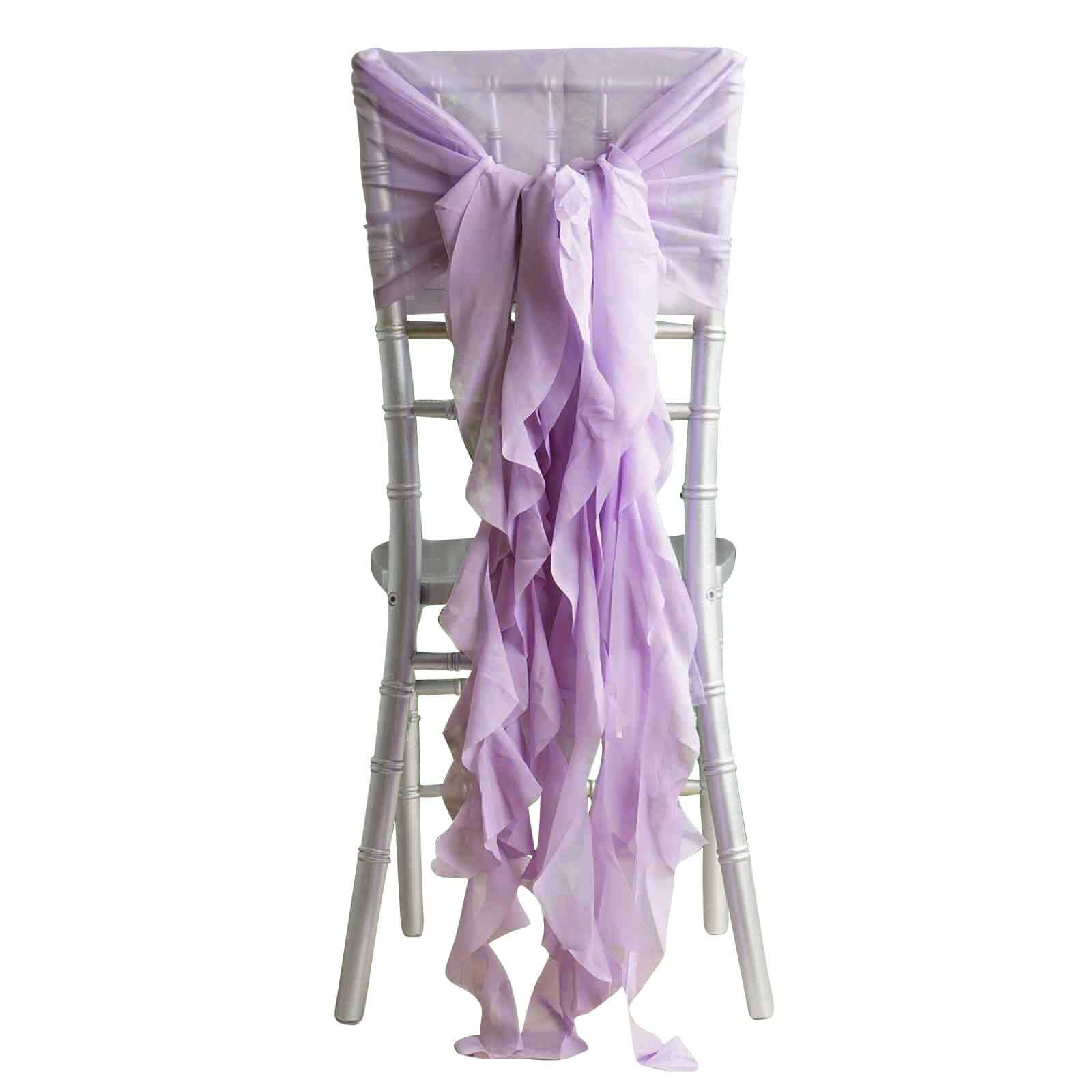 1 Set Chiffon Hoods Chair Sashes with Willow Ruffles Design Lavender Lilac - Stylish Chair Bow Decor - Linen Luxes