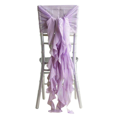 1 Set Chiffon Hoods Chair Sashes with Willow Ruffles Design Lavender Lilac - Stylish Chair Bow Decor - Linen Luxes