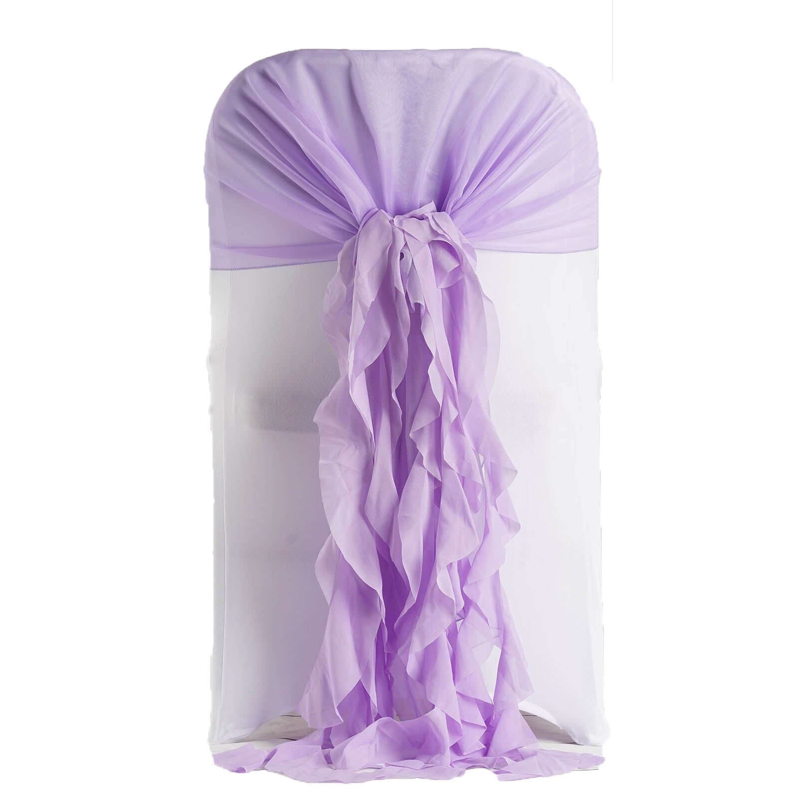1 Set Chiffon Hoods Chair Sashes with Willow Ruffles Design Lavender Lilac - Stylish Chair Bow Decor - Linen Luxes