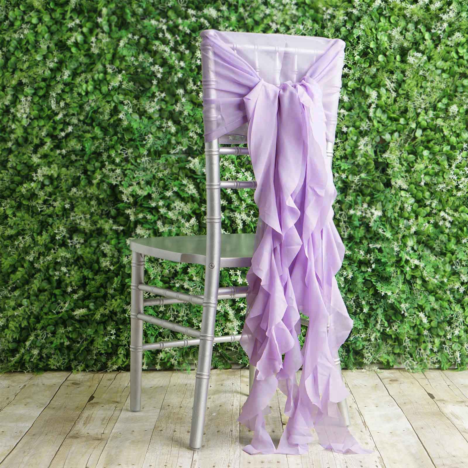 1 Set Chiffon Hoods Chair Sashes with Willow Ruffles Design Lavender Lilac - Stylish Chair Bow Decor - Linen Luxes