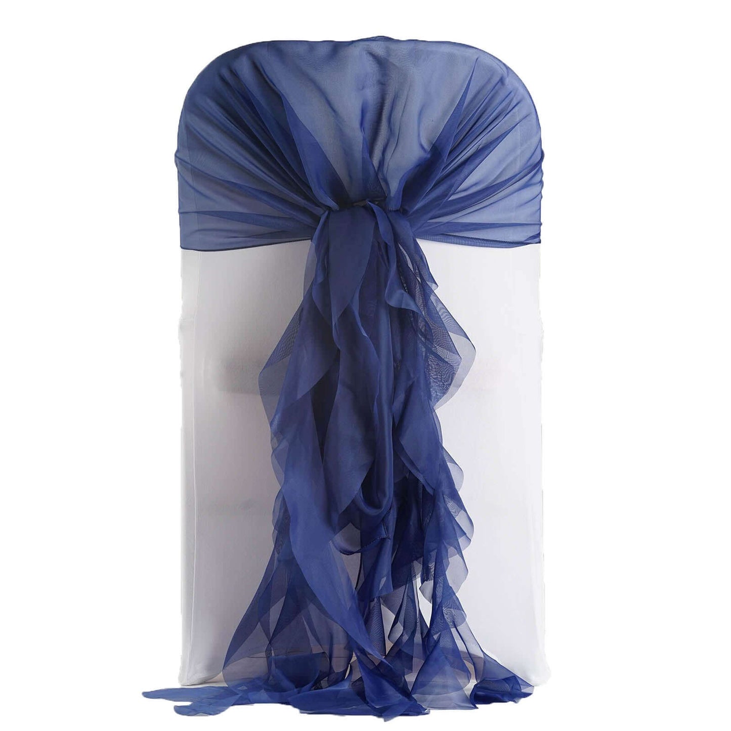 1 Set Chiffon Hoods Chair Sashes with Willow Ruffles Design Navy Blue - Stylish Chair Bow Decor - Linen Luxes