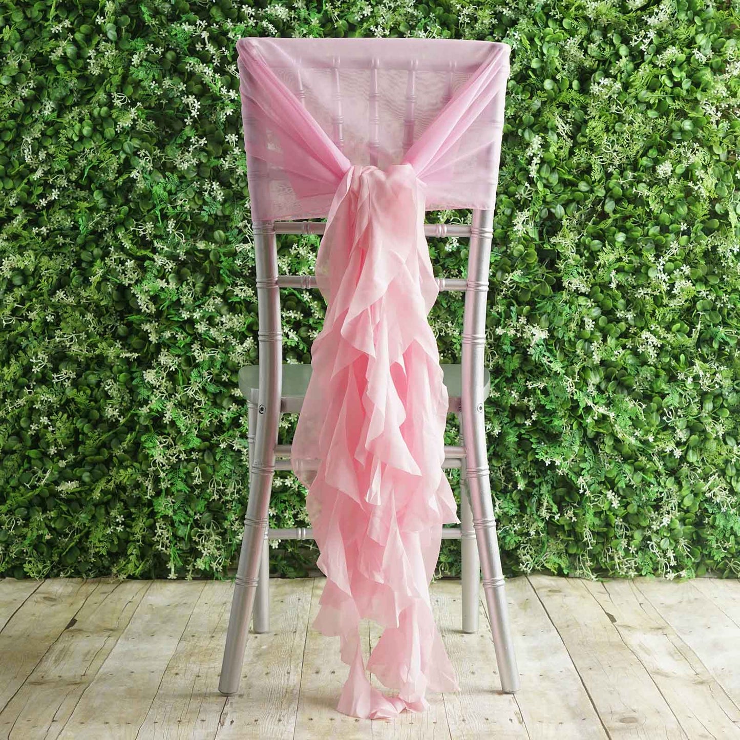 1 Set Chiffon Hoods Chair Sashes with Willow Ruffles Design Pink - Stylish Chair Bow Decor - Linen Luxes