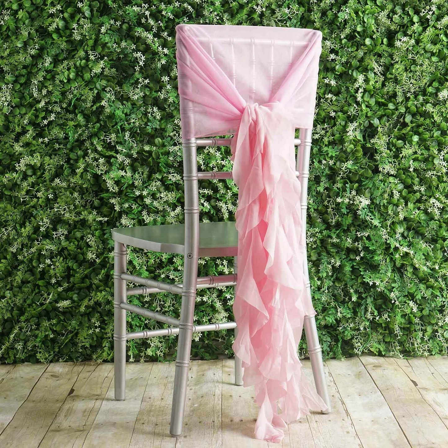 1 Set Chiffon Hoods Chair Sashes with Willow Ruffles Design Pink - Stylish Chair Bow Decor - Linen Luxes