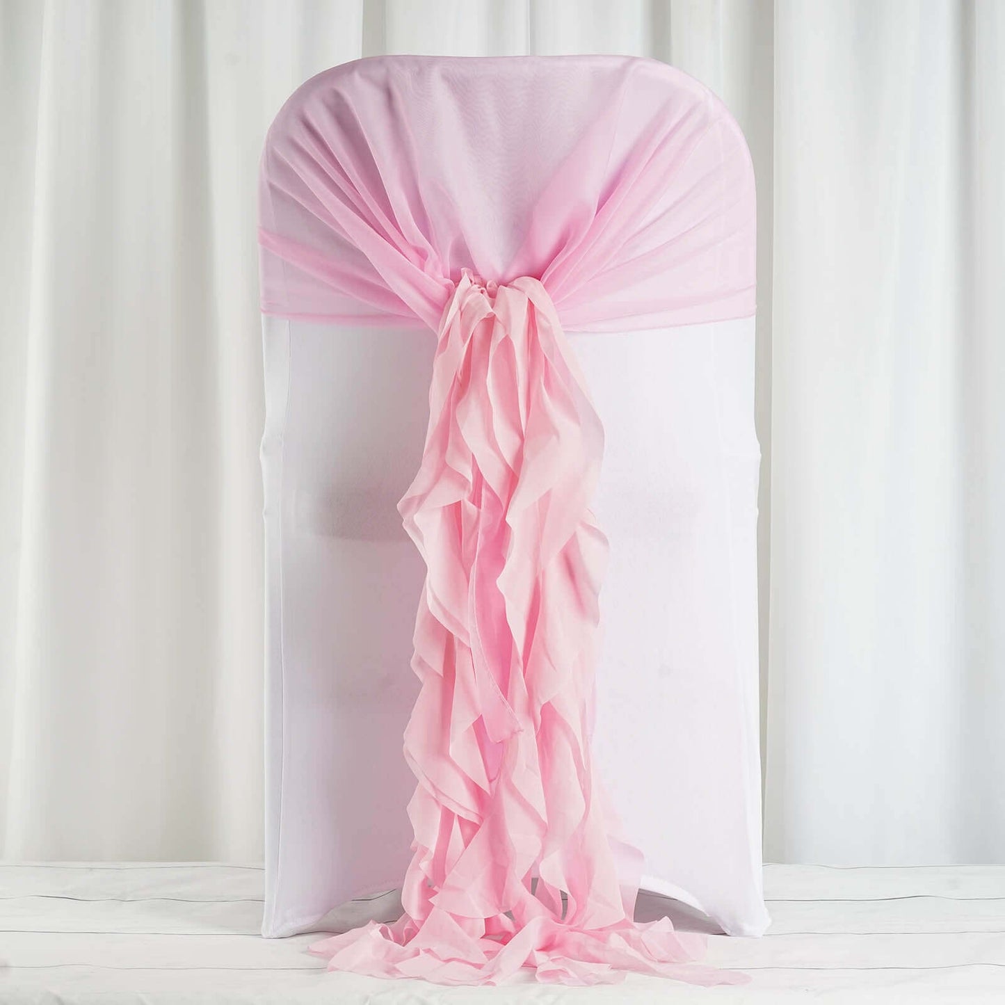 1 Set Chiffon Hoods Chair Sashes with Willow Ruffles Design Pink - Stylish Chair Bow Decor - Linen Luxes