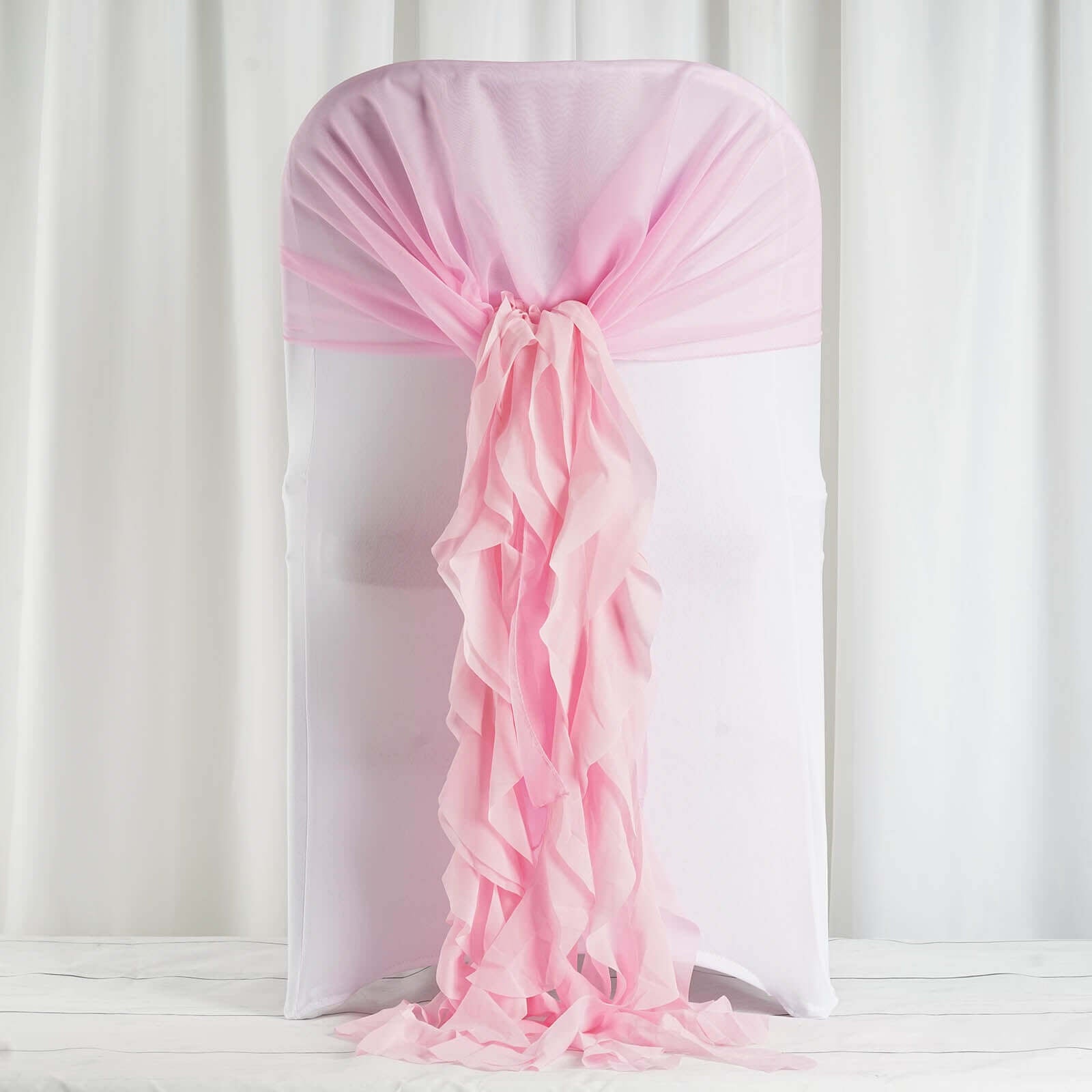 1 Set Chiffon Hoods Chair Sashes with Willow Ruffles Design Pink - Stylish Chair Bow Decor - Linen Luxes