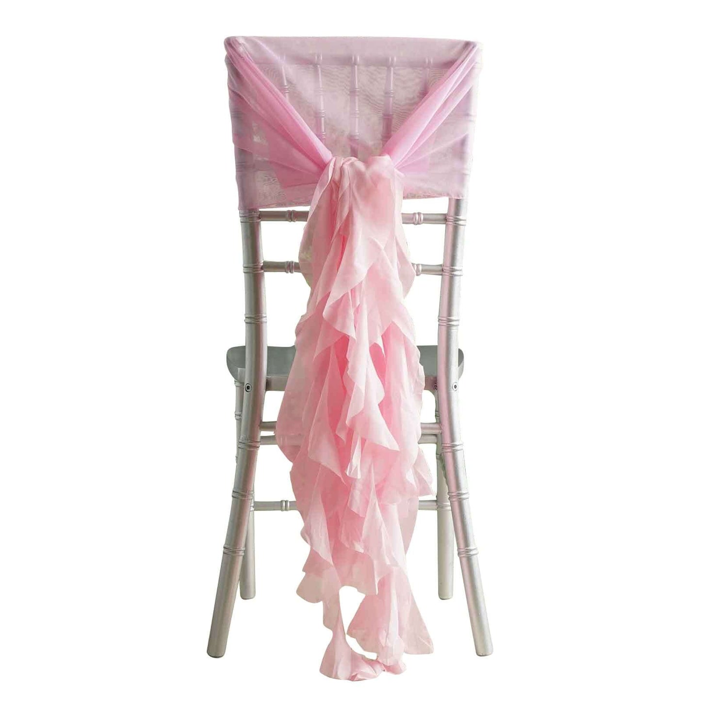 1 Set Chiffon Hoods Chair Sashes with Willow Ruffles Design Pink - Stylish Chair Bow Decor - Linen Luxes