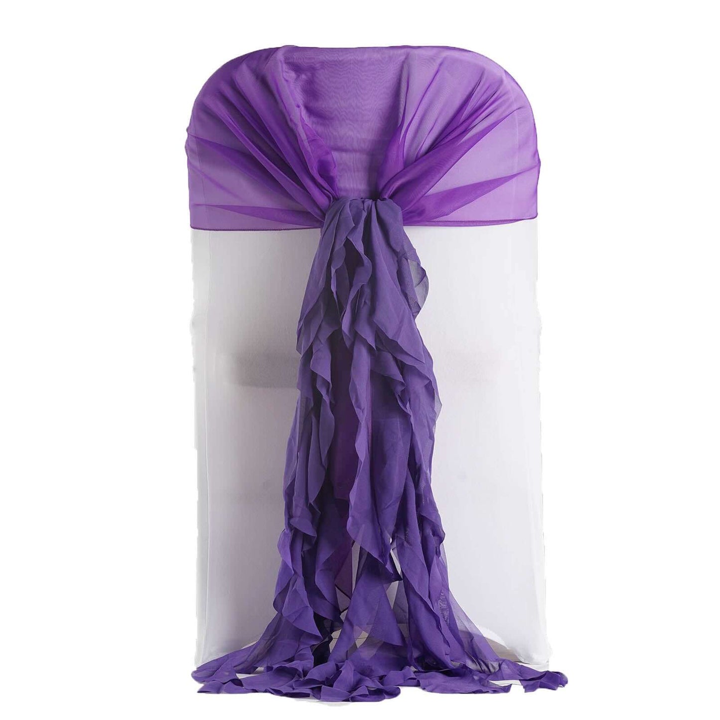 1 Set Chiffon Hoods Chair Sashes with Willow Ruffles Design Purple - Stylish Chair Bow Decor - Linen Luxes