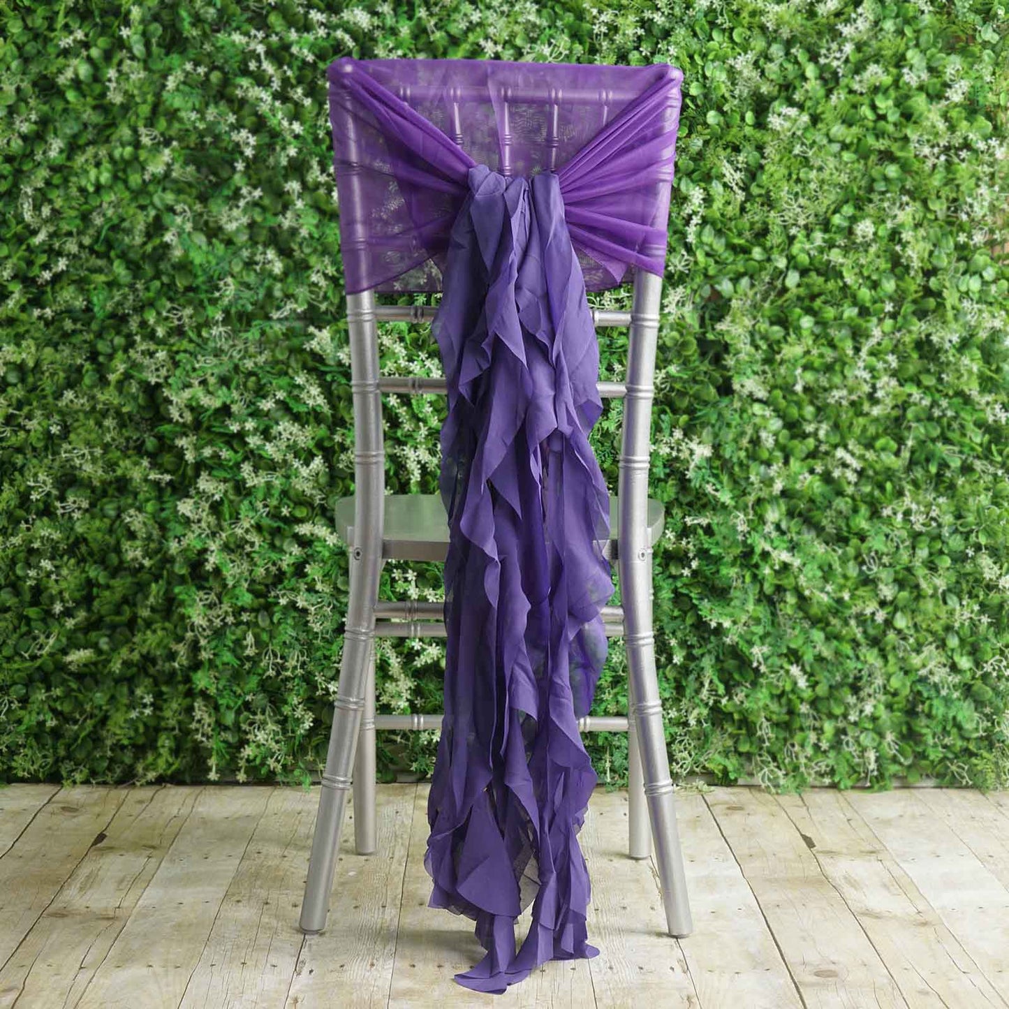 1 Set Chiffon Hoods Chair Sashes with Willow Ruffles Design Purple - Stylish Chair Bow Decor - Linen Luxes