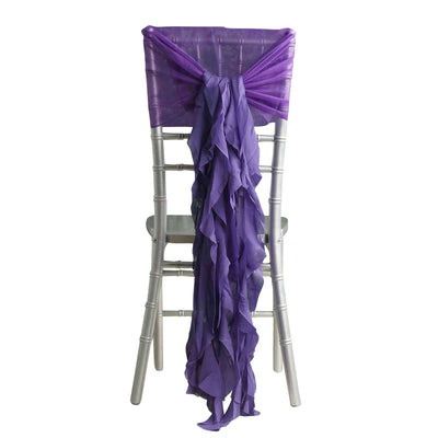 1 Set Chiffon Hoods Chair Sashes with Willow Ruffles Design Purple - Stylish Chair Bow Decor - Linen Luxes
