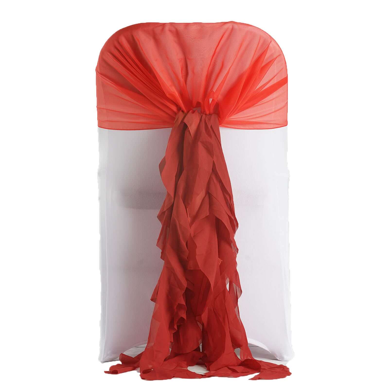 1 Set Chiffon Hoods Chair Sashes with Willow Ruffles Design Red - Stylish Chair Bow Decor - Linen Luxes