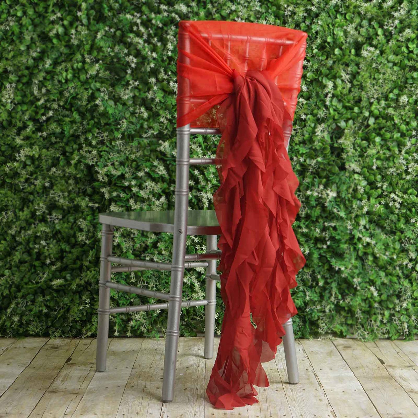 1 Set Chiffon Hoods Chair Sashes with Willow Ruffles Design Red - Stylish Chair Bow Decor - Linen Luxes