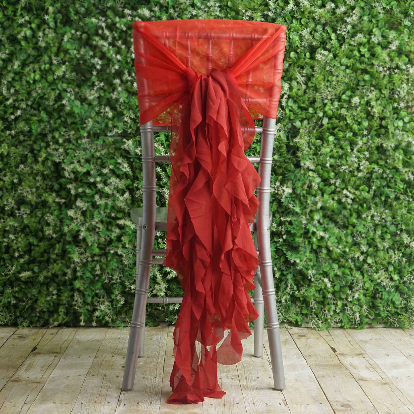 1 Set Chiffon Hoods Chair Sashes with Willow Ruffles Design Red - Stylish Chair Bow Decor - Linen Luxes