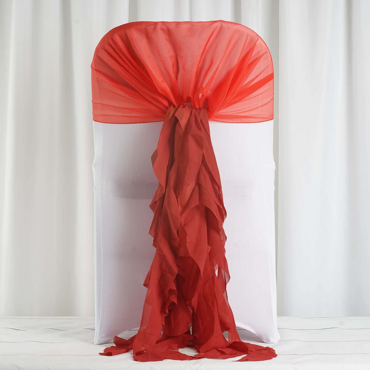 1 Set Chiffon Hoods Chair Sashes with Willow Ruffles Design Red - Stylish Chair Bow Decor - Linen Luxes