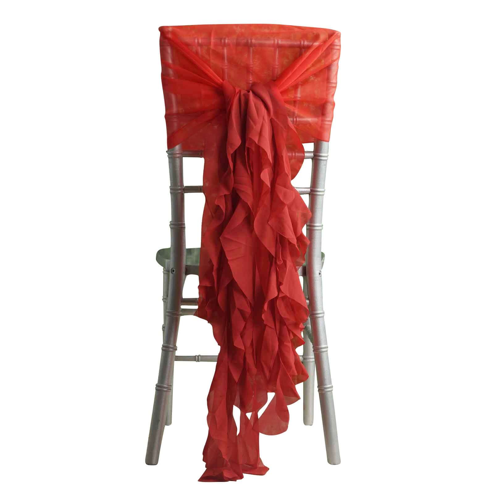 1 Set Chiffon Hoods Chair Sashes with Willow Ruffles Design Red - Stylish Chair Bow Decor - Linen Luxes
