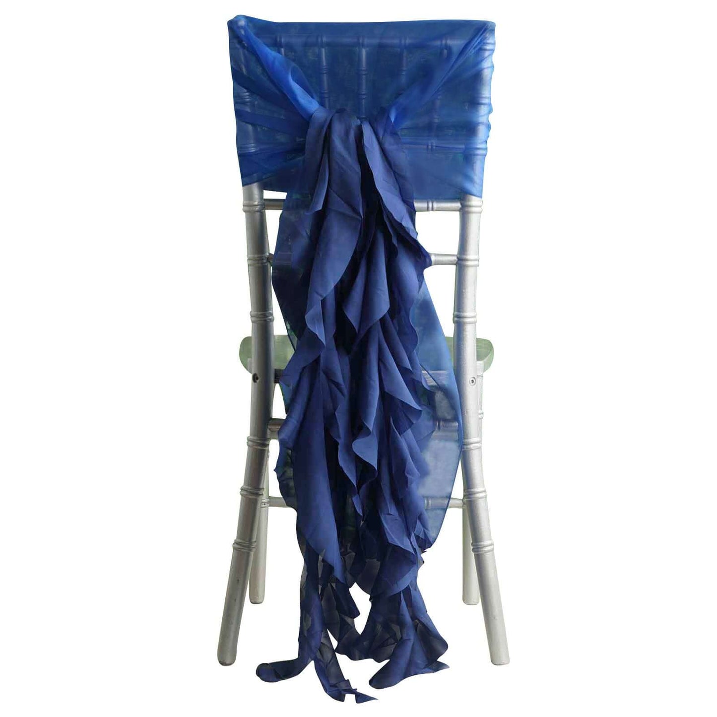1 Set Chiffon Hoods Chair Sashes with Willow Ruffles Design Royal Blue - Stylish Chair Bow Decor - Linen Luxes