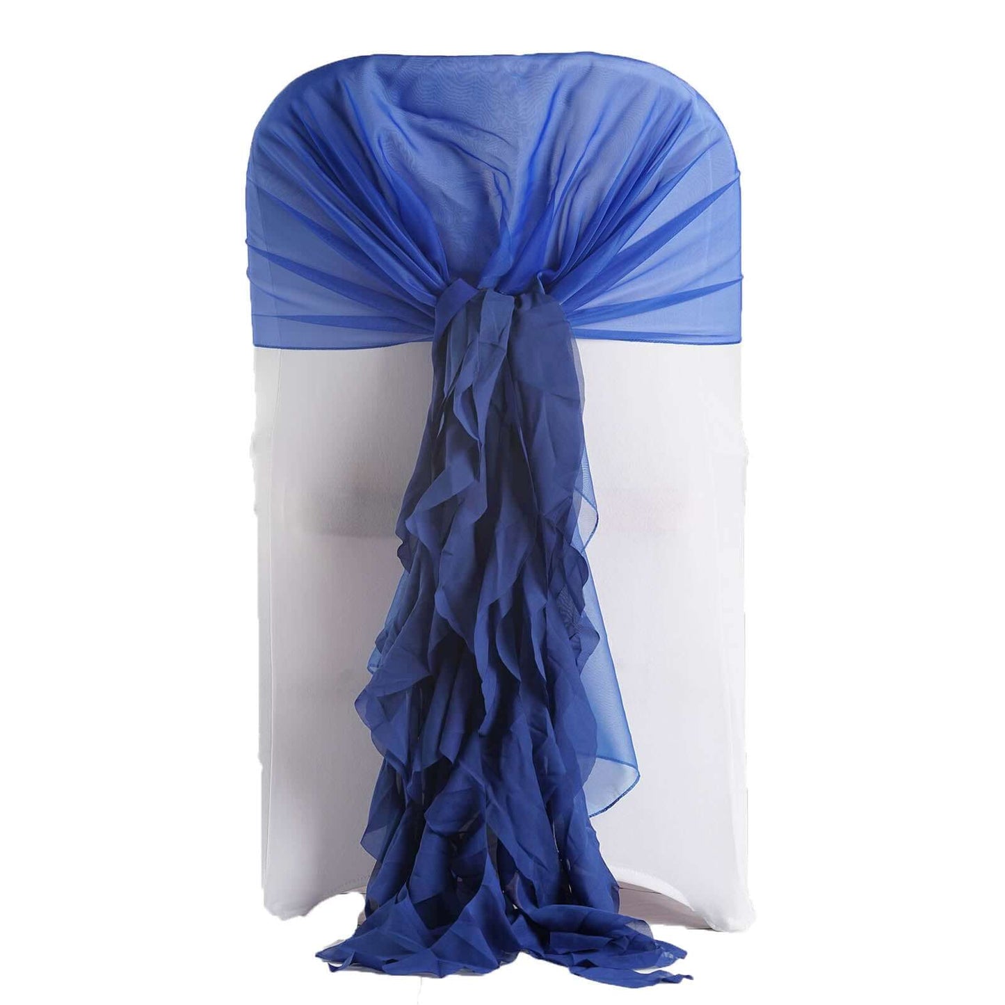 1 Set Chiffon Hoods Chair Sashes with Willow Ruffles Design Royal Blue - Stylish Chair Bow Decor - Linen Luxes