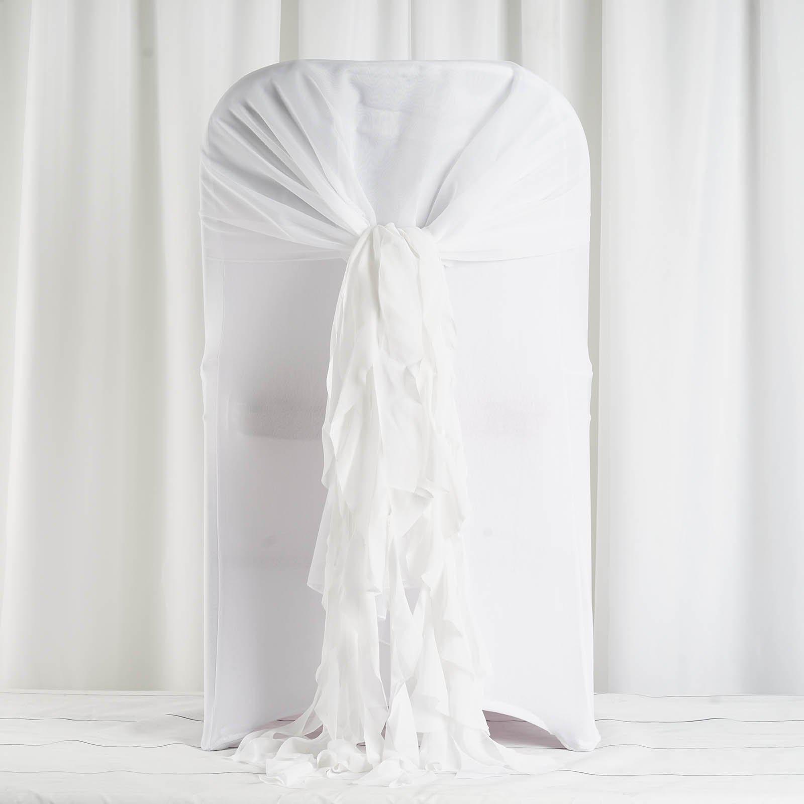 1 Set Chiffon Hoods Chair Sashes with Willow Ruffles Design White - Stylish Decor for Weddings & Gatherings - Linen Luxes