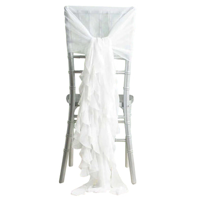 1 Set Chiffon Hoods Chair Sashes with Willow Ruffles Design White - Stylish Decor for Weddings & Gatherings - Linen Luxes