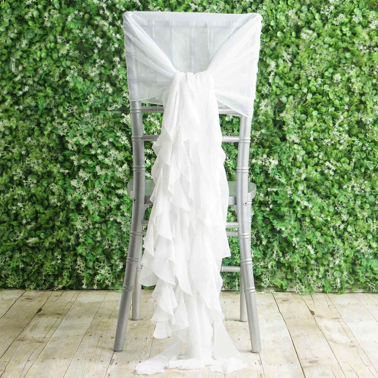 1 Set Chiffon Hoods Chair Sashes with Willow Ruffles Design White - Stylish Decor for Weddings & Gatherings - Linen Luxes