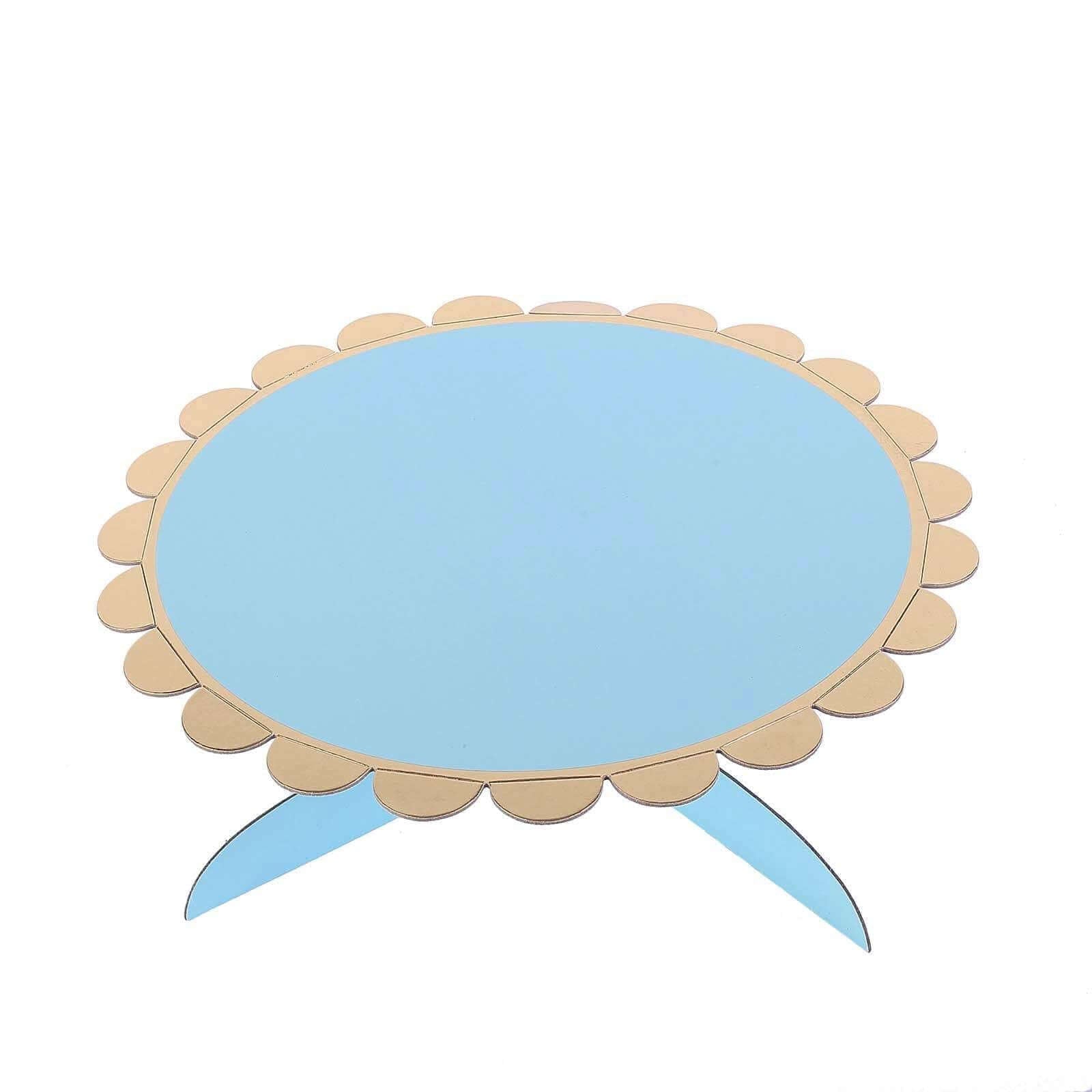 1 - Tier Cardboard Cake Stand Light Blue - Stylish Reusable Cupcake Dessert Holder with Gold Scalloped Rim for Baby Showers Birthdays & Events 13" - Linen Luxes