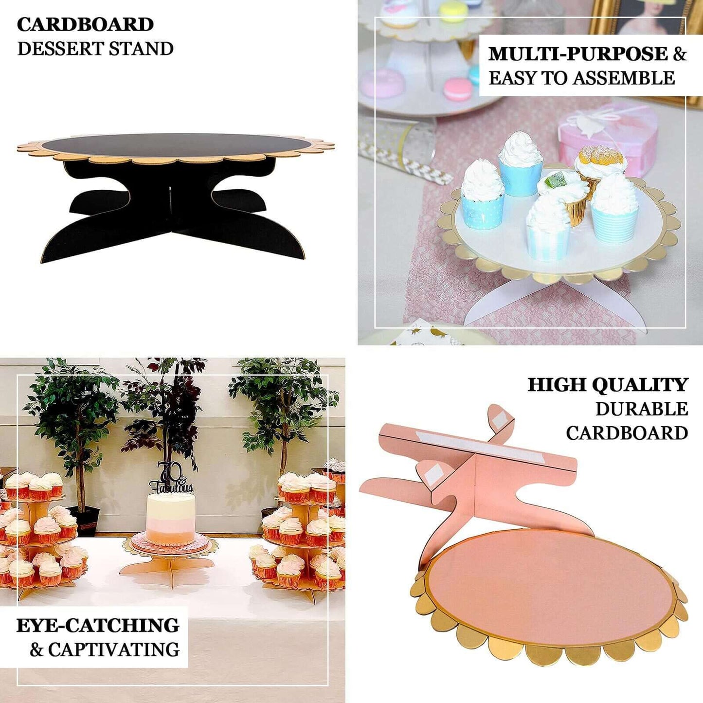 1 - Tier Cardboard Cake Stand Light Blue - Stylish Reusable Cupcake Dessert Holder with Gold Scalloped Rim for Baby Showers Birthdays & Events 13" - Linen Luxes