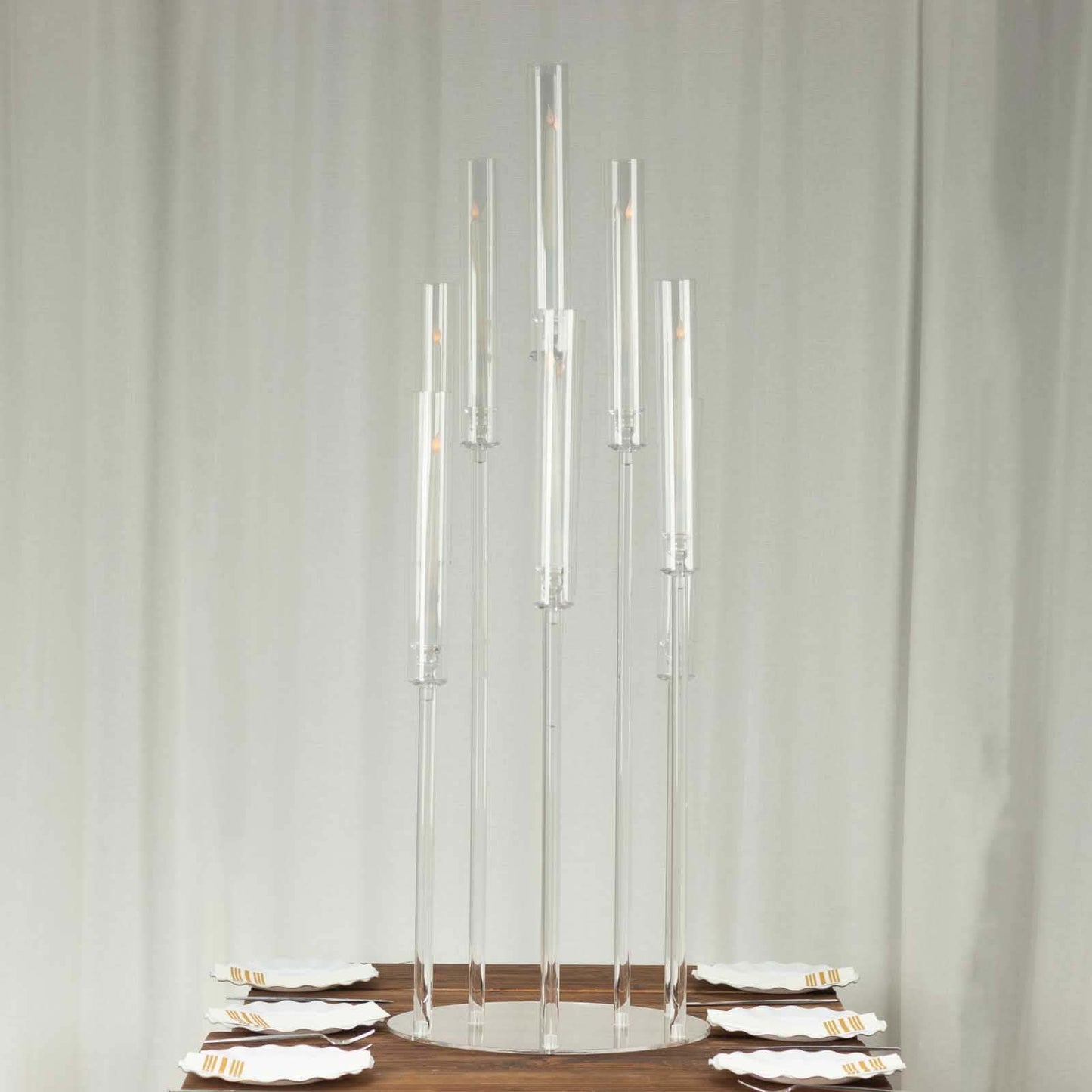 10-Arm Round Cluster Acrylic Candelabra Clear with Circular Base - Stylish Taper Candle Holder Table Centerpiece for Pillar Candles 47"
