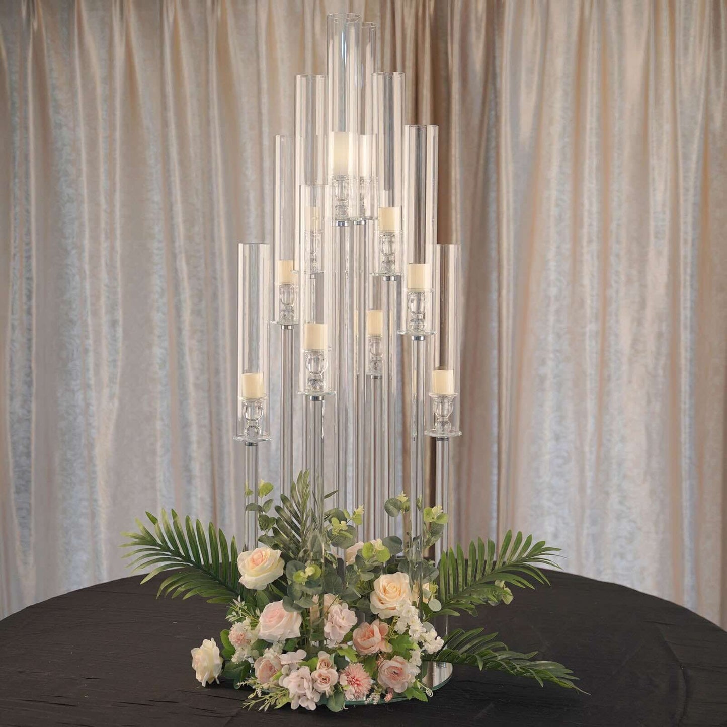 10-Arm Round Cluster Crystal Candelabra with Mirror Base Clear - Sparkling Candle Holder for Votive & Pillar Candles 47"