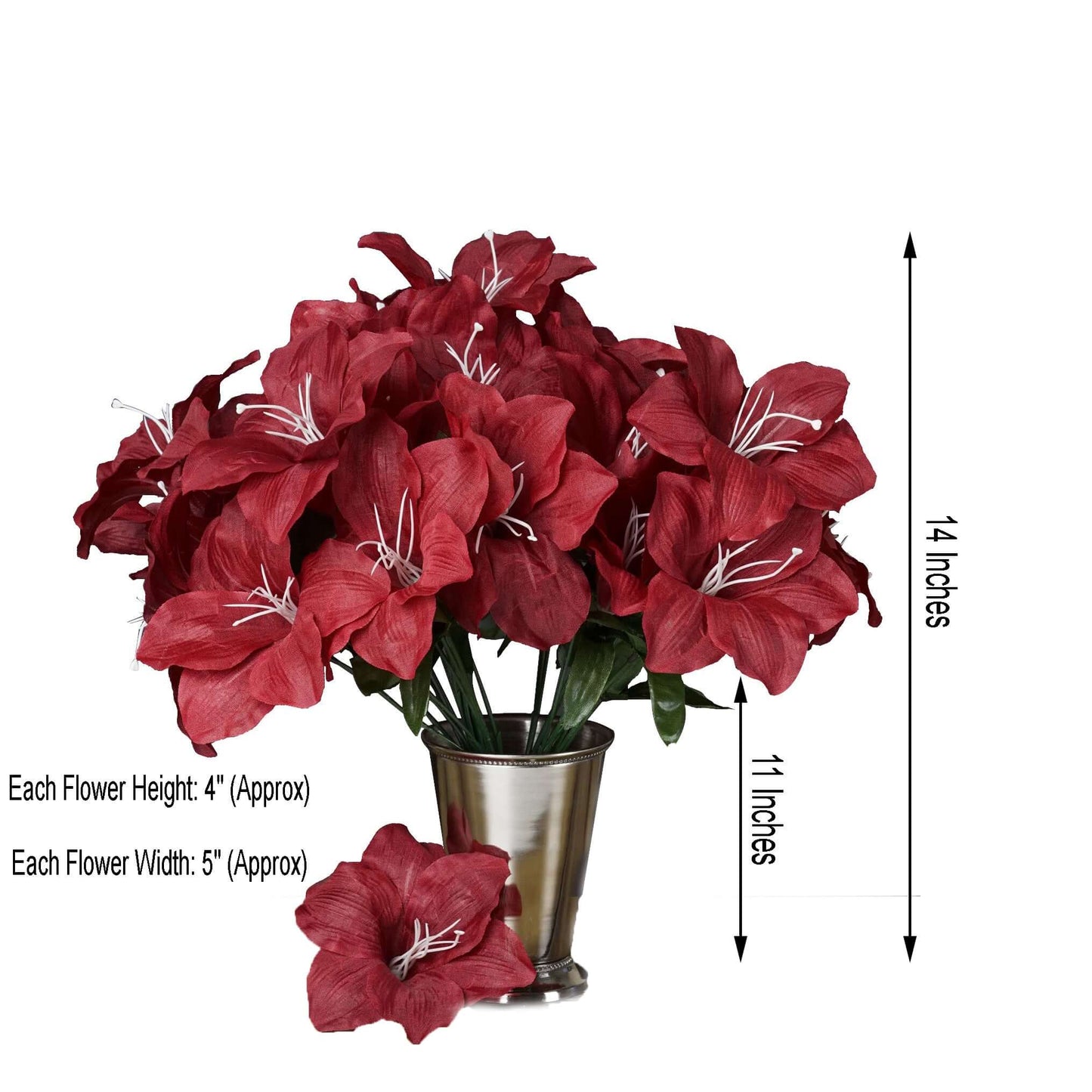 10 Bushes Burgundy Artificial Silk Easter Lily Flowers, Faux Bouquets - Linen Luxes