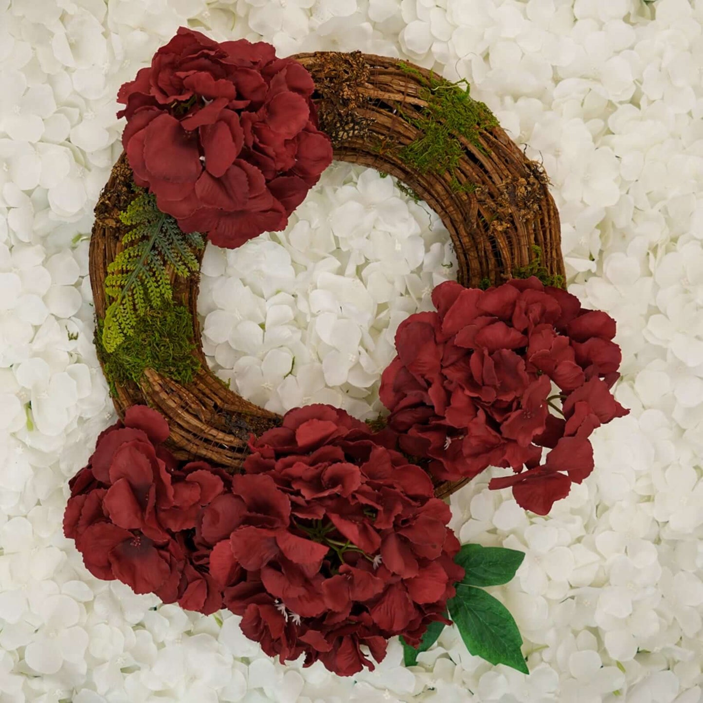 10 Flower Head and Stems Burgundy Artificial Satin Hydrangeas, DIY Arrangement - Linen Luxes