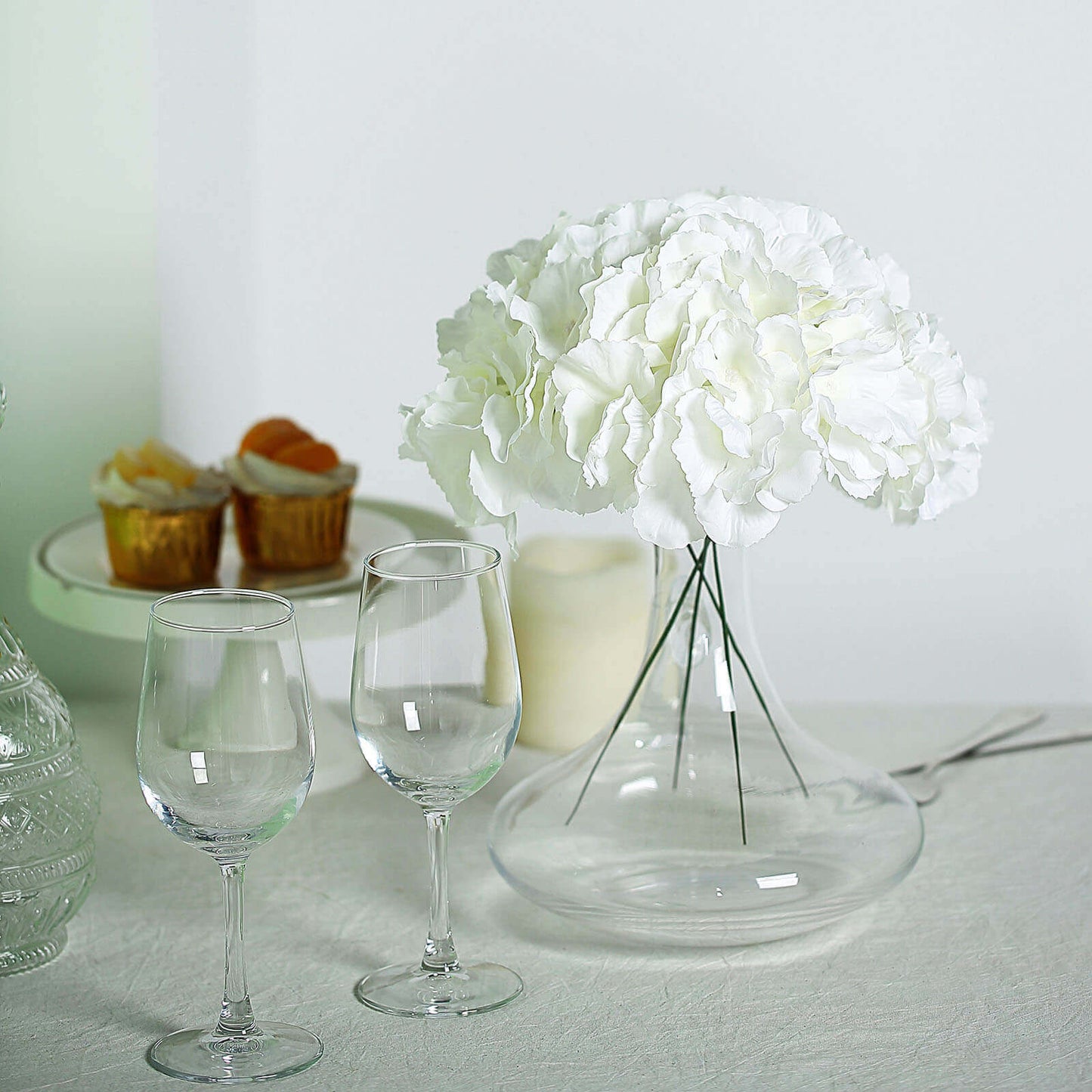 10 Flower Head and Stems Cream Artificial Satin Hydrangeas, DIY Arrangement - Linen Luxes