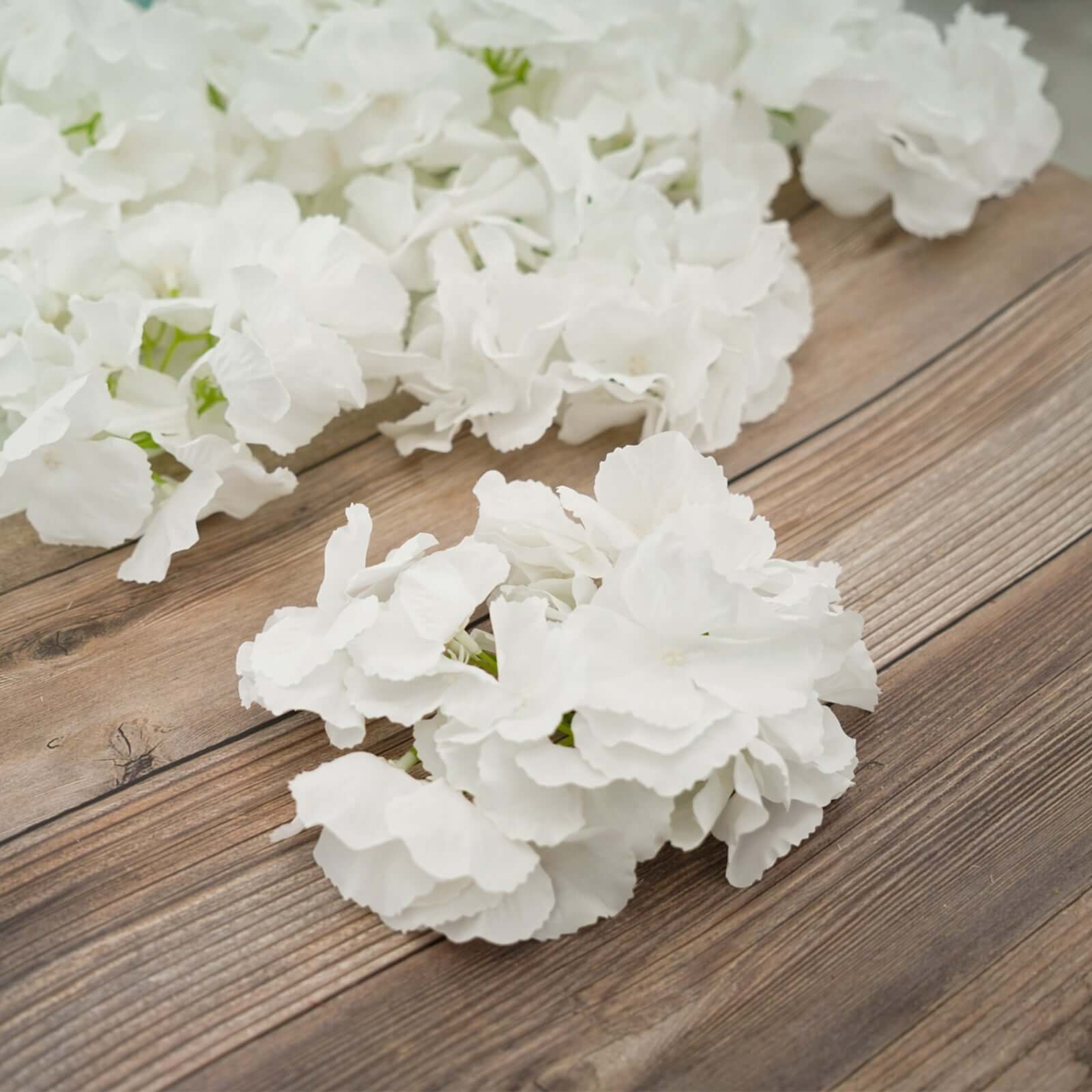 10 Flower Head and Stems White Artificial Satin Hydrangeas, DIY Arrangement - Linen Luxes