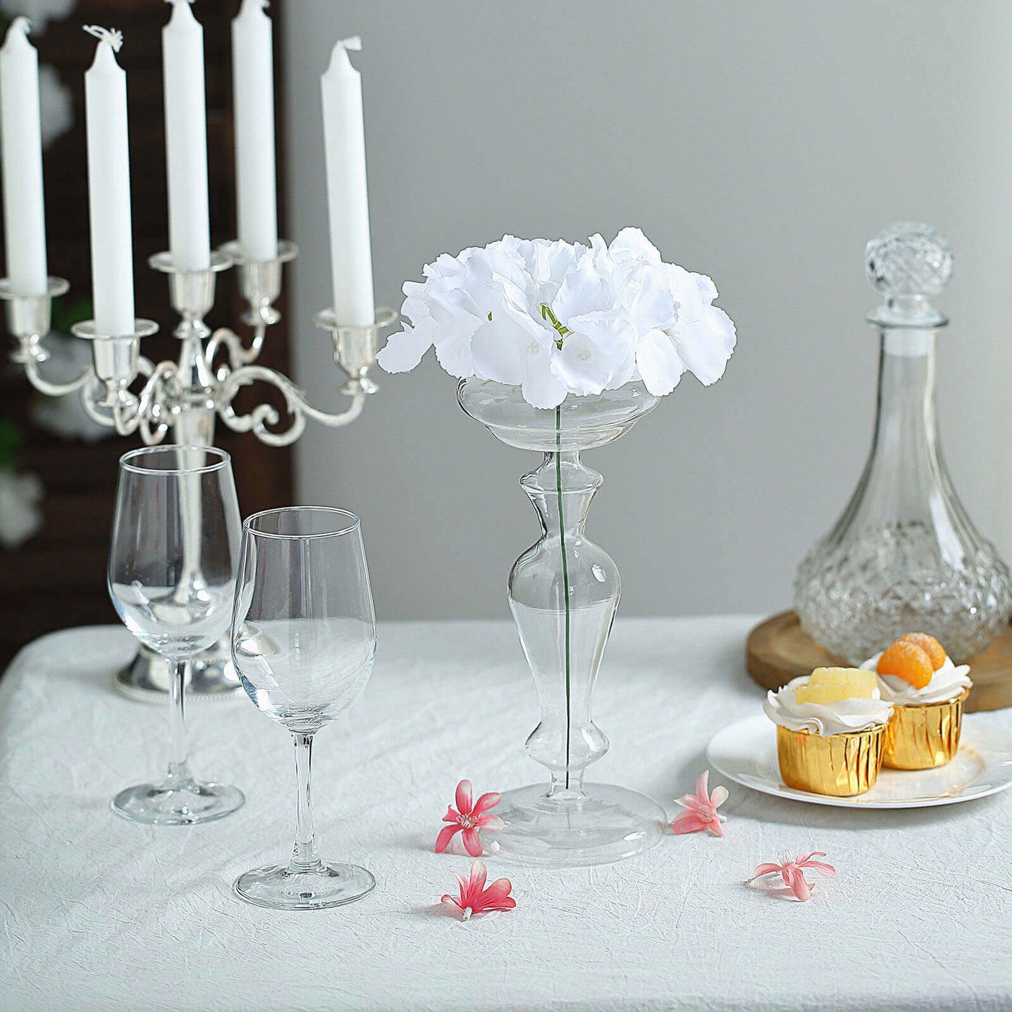 10 Flower Head and Stems White Artificial Satin Hydrangeas, DIY Arrangement - Linen Luxes