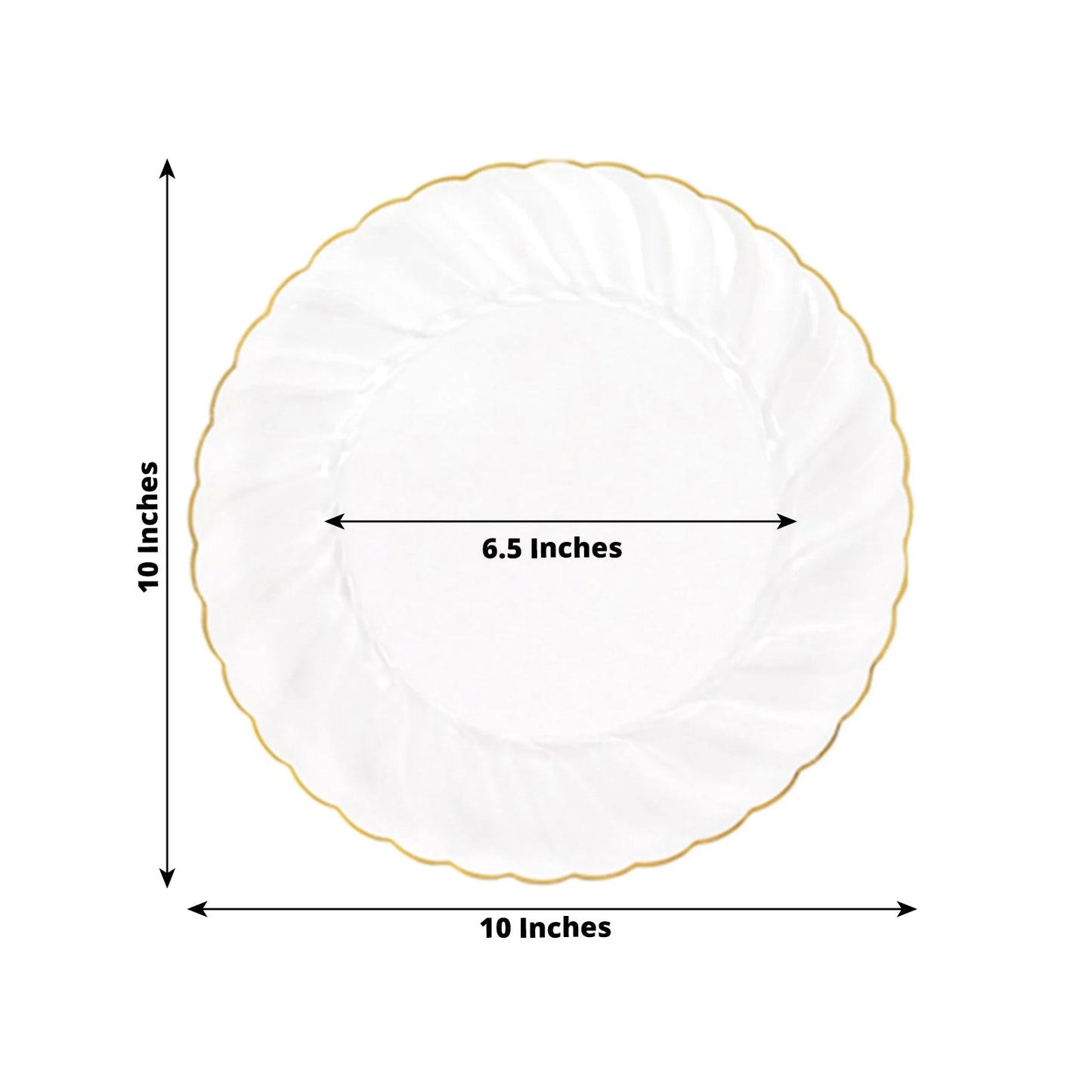 10-Pack Plastic 10" Round Dinner Plates in Clear with Gold Flair Rim - Disposable Party Plates for Upscale Banquets & Special Occasions