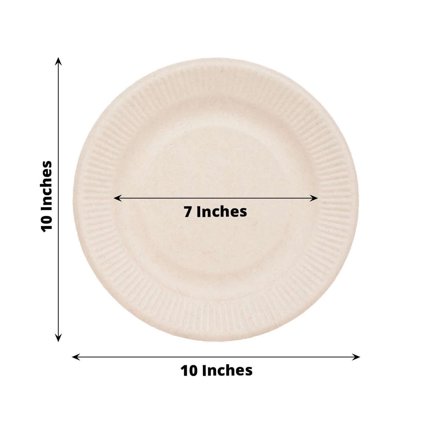 50-Pack Bagasse 10" Round Dinner Plates in Natural with Ribbed Rim - Eco Friendly Biodegradable Sugarcane Party Plates for Events