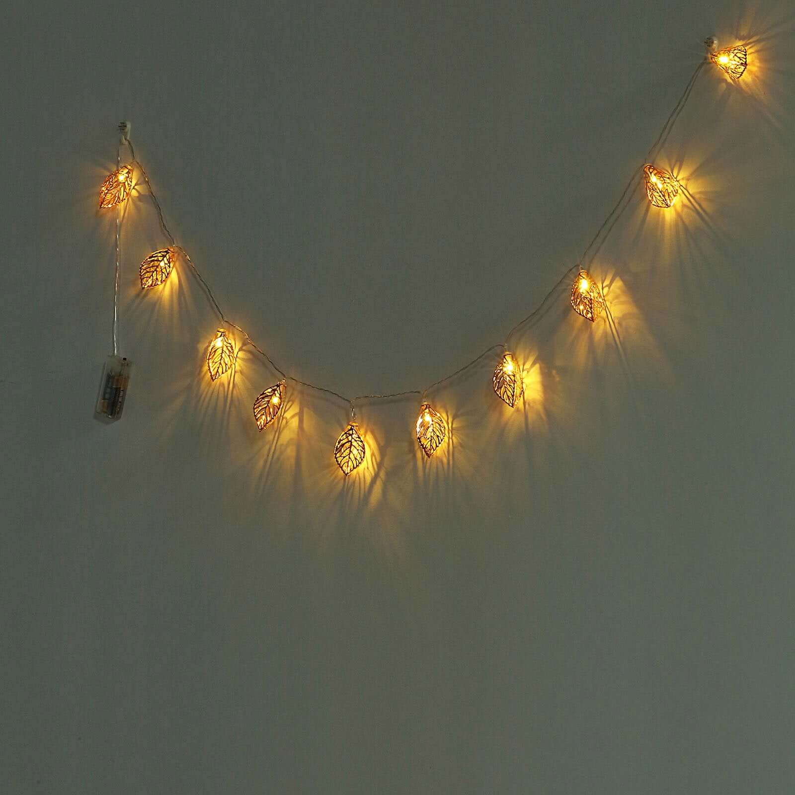 10 LED Fairy String Light Garland Rose Gold Leaves Design Warm White - Battery Operated Party Lights 5ft - Linen Luxes