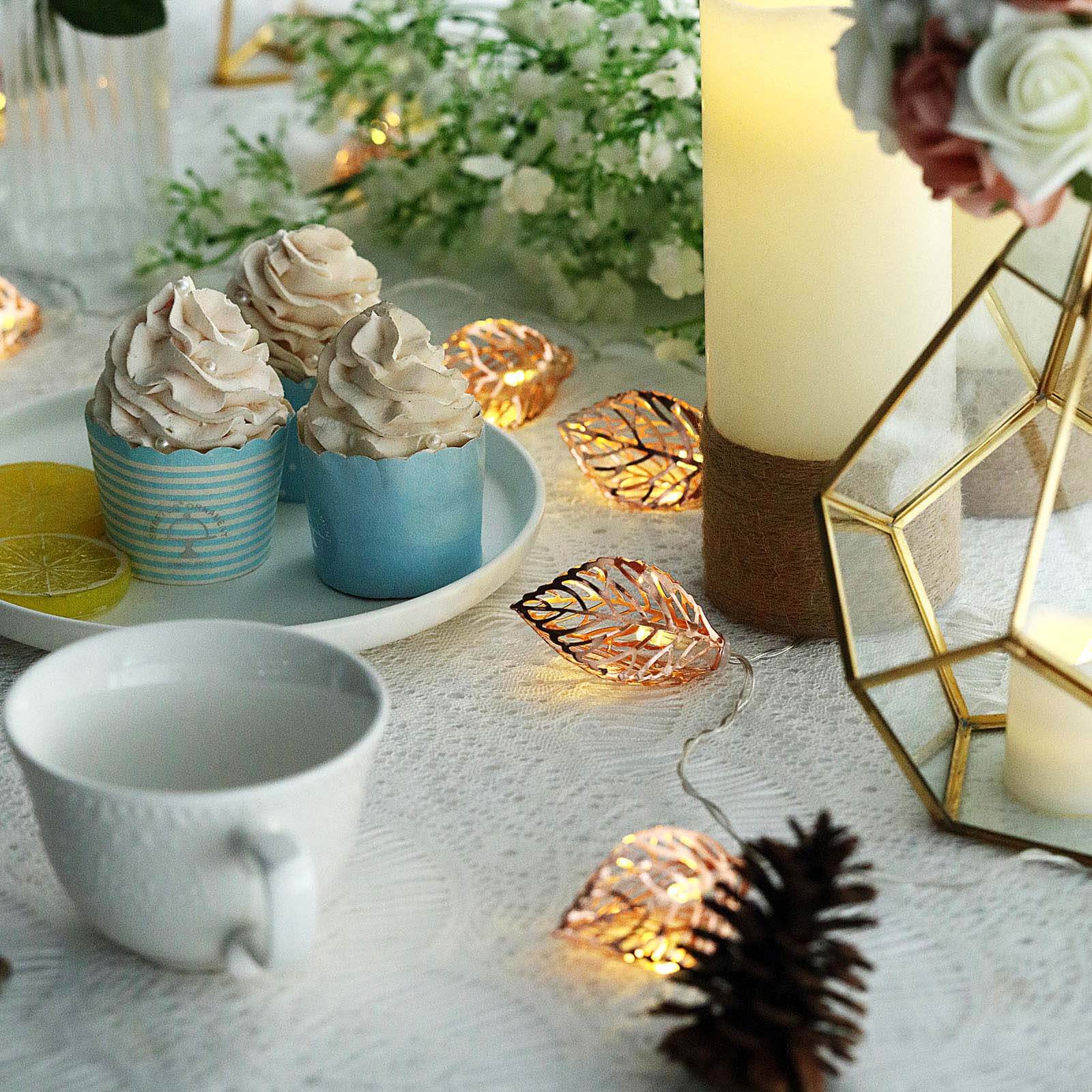 10 LED Fairy String Light Garland Rose Gold Leaves Design Warm White - Battery Operated Party Lights 5ft - Linen Luxes