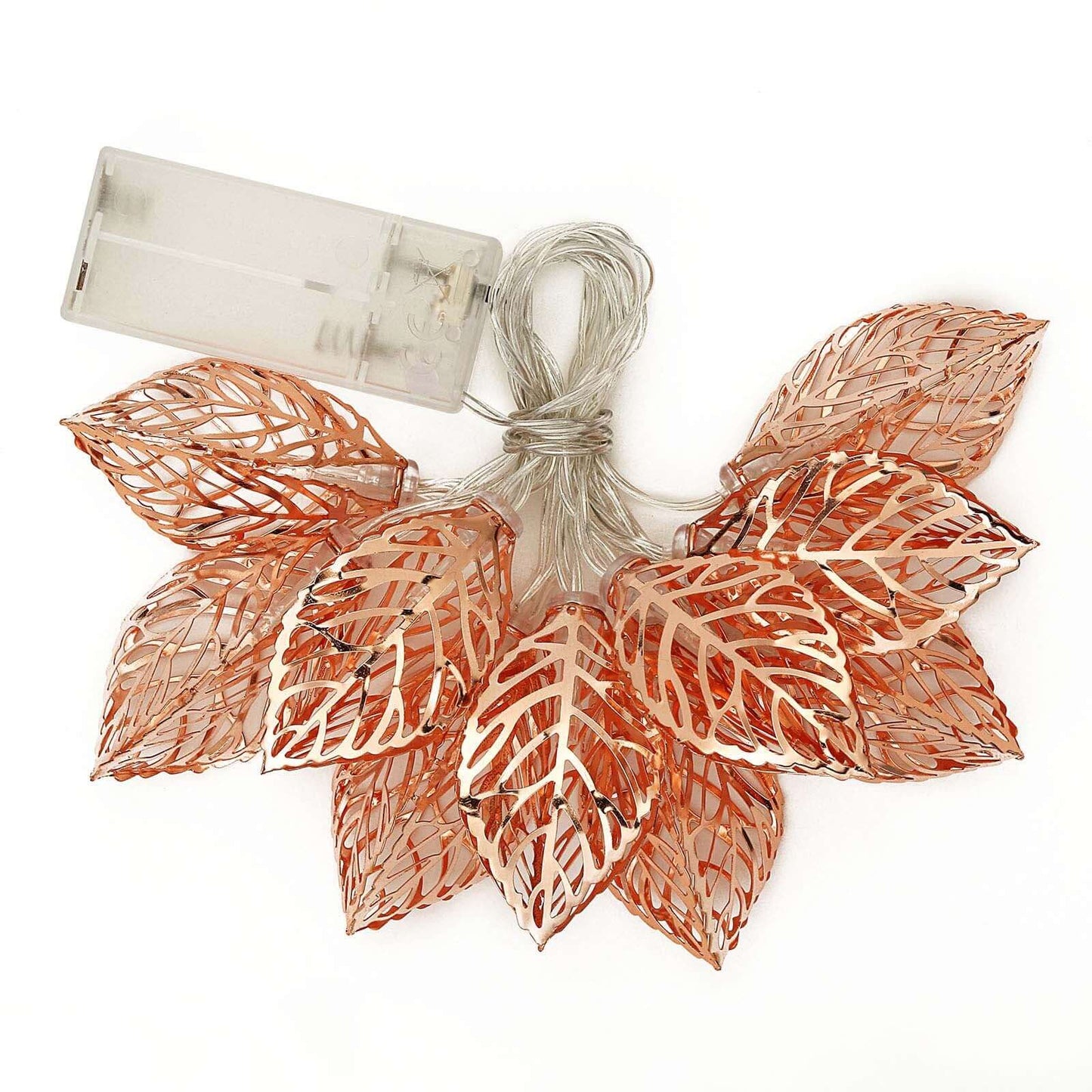 10 LED Fairy String Light Garland Rose Gold Leaves Design Warm White - Battery Operated Party Lights 5ft - Linen Luxes