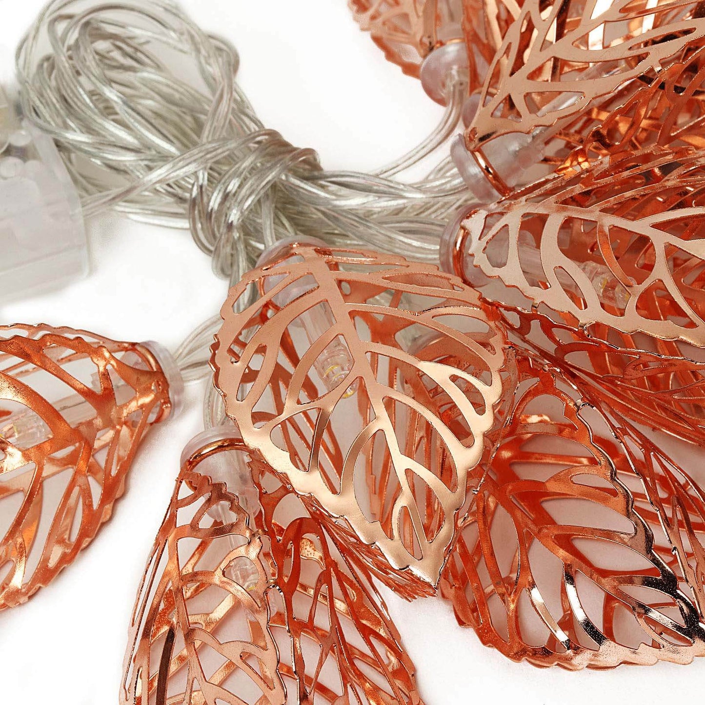 10 LED Fairy String Light Garland Rose Gold Leaves Design Warm White - Battery Operated Party Lights 5ft - Linen Luxes