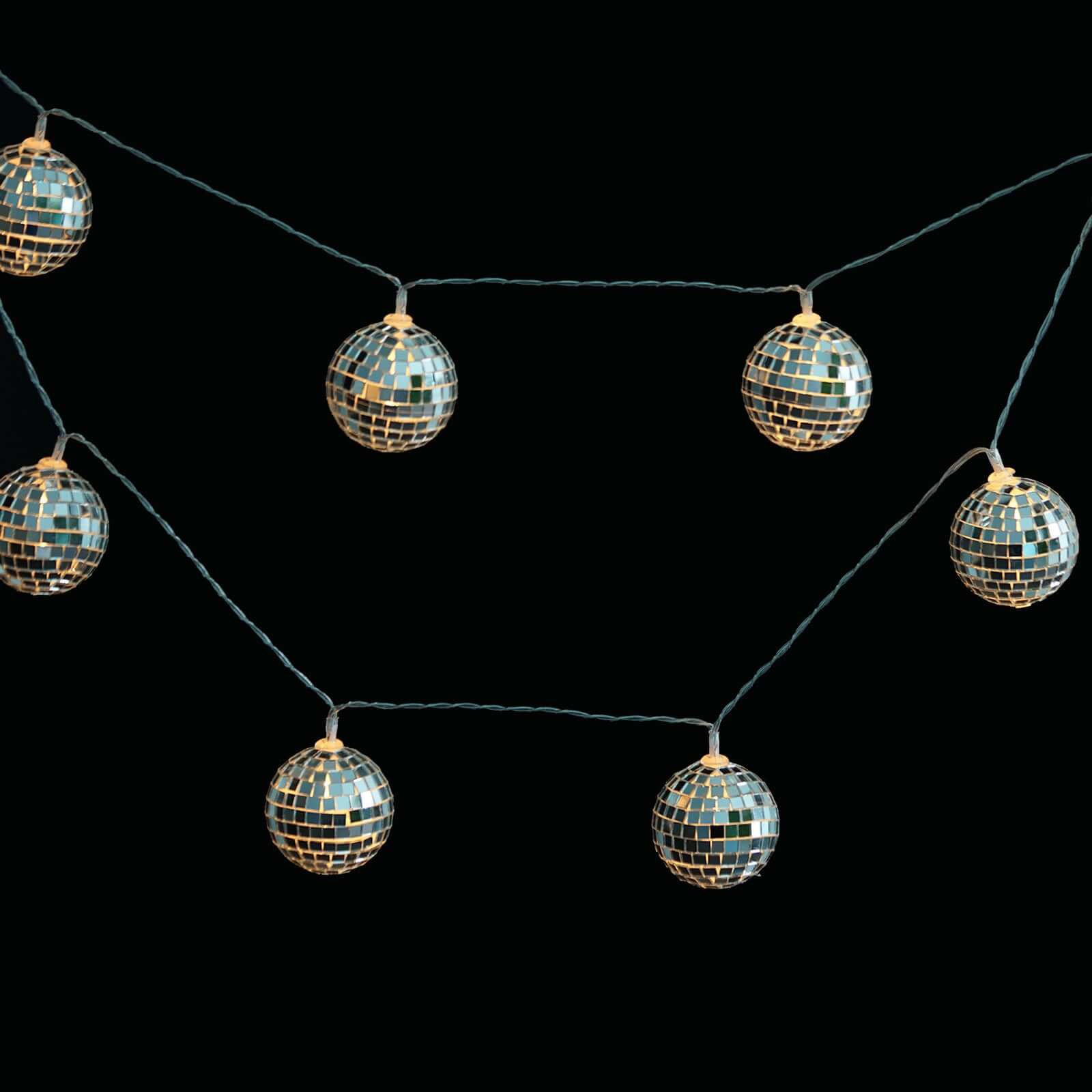 10 LED String Light Garland Silver Disco Mirror Ball Warm White - Battery Operated Event DÃ©cor 6ft - Linen Luxes